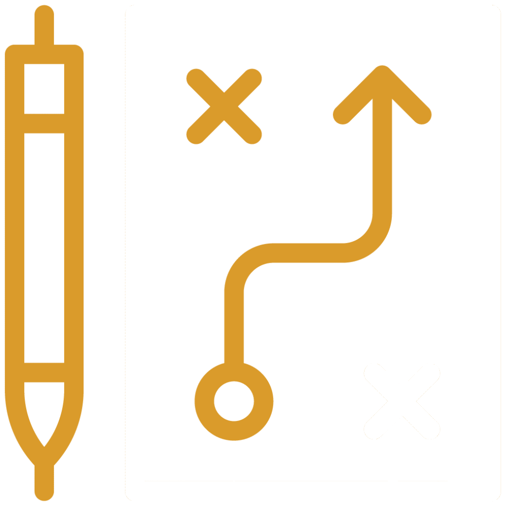 Icon of a pen and a paper with path marks